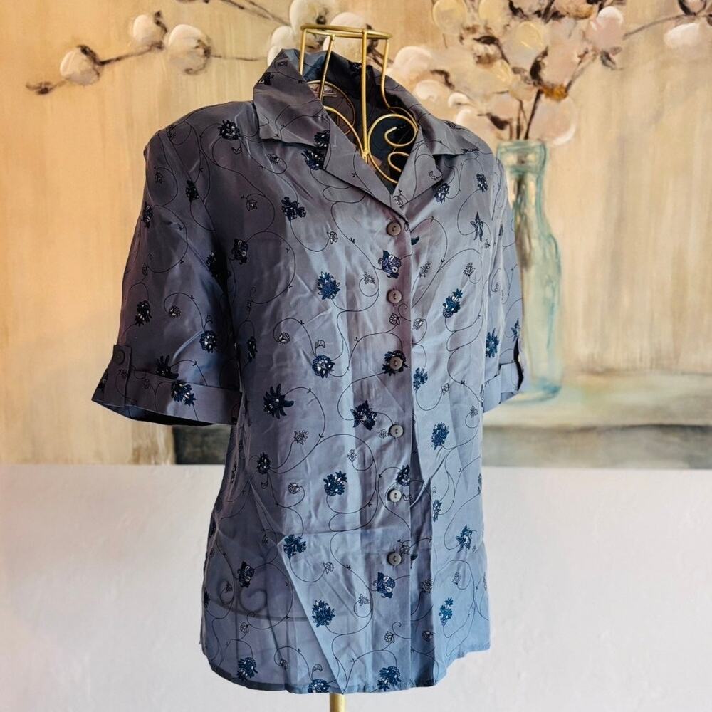 Anna and Frank 100% Silk Floral Blouse NWT Size M Shoulder Pads